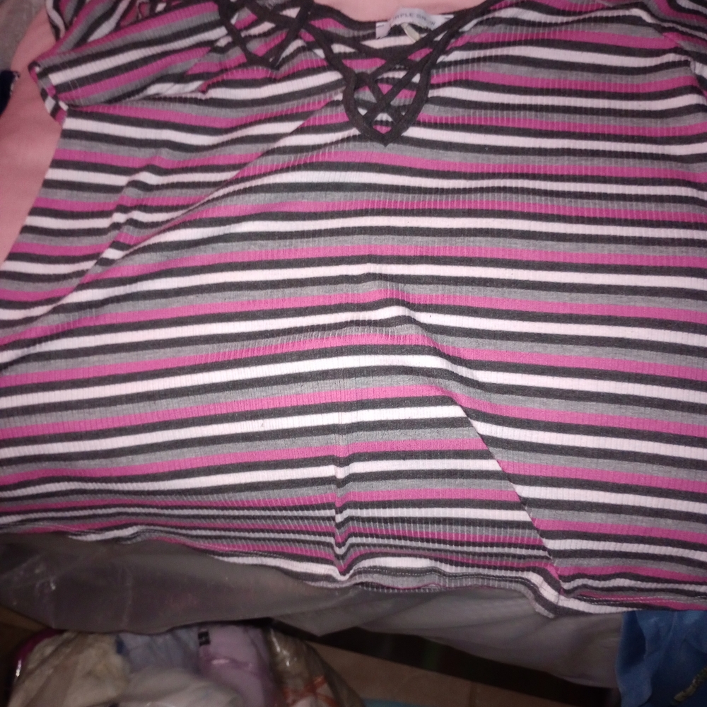 Purple Snow Pink and Black Striped Tee